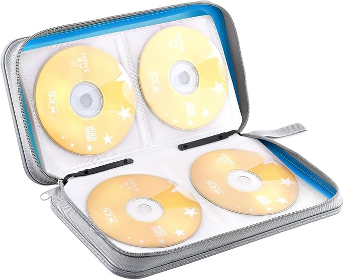 DVD Case, Bivisen CD Case Holder Wallet Binder 96 Capacity CD/DVD Cases Storage Holder Binder Organizer Wallet Book for Car Home Travel (Sky Blue)