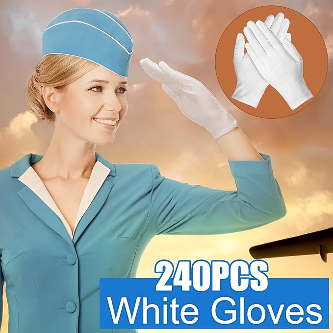 Funtery 240 Pcs Cotton Gloves Cotton Bulk Pack Moisturizing Gloves Overnight Soft Uniform Coin Inspection Art Handling