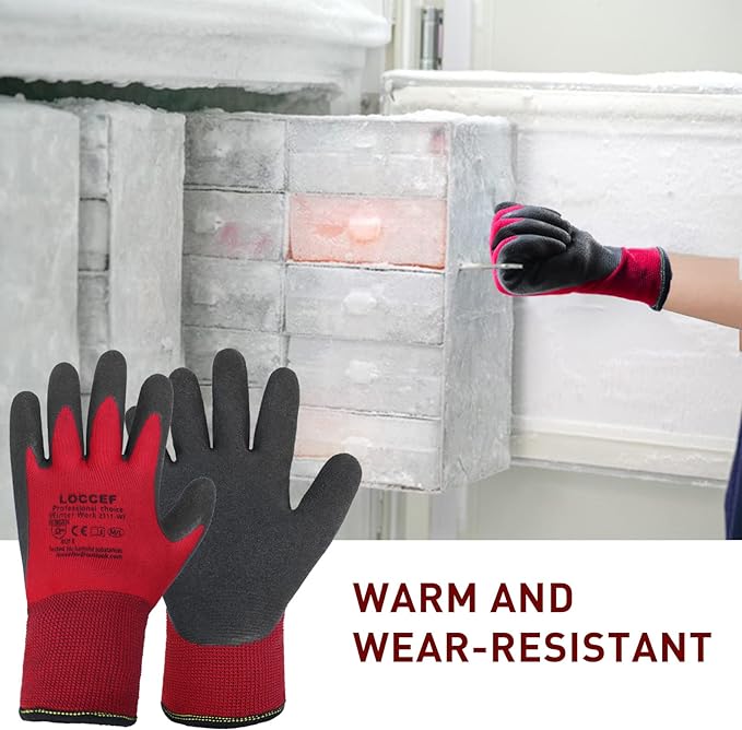 LOCCEF 2 Pairs Winter Work Gloves for Men and Women, Freezer Gloves for Work Below Zero, Thermal Insulated, Super Grip