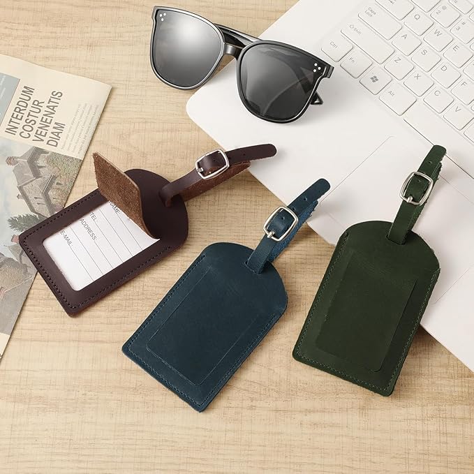 Ringsun Genuine Leather Luggage Tag for Suitcases ID Tags Bag Tags for Luggage (4 Pack, Green)