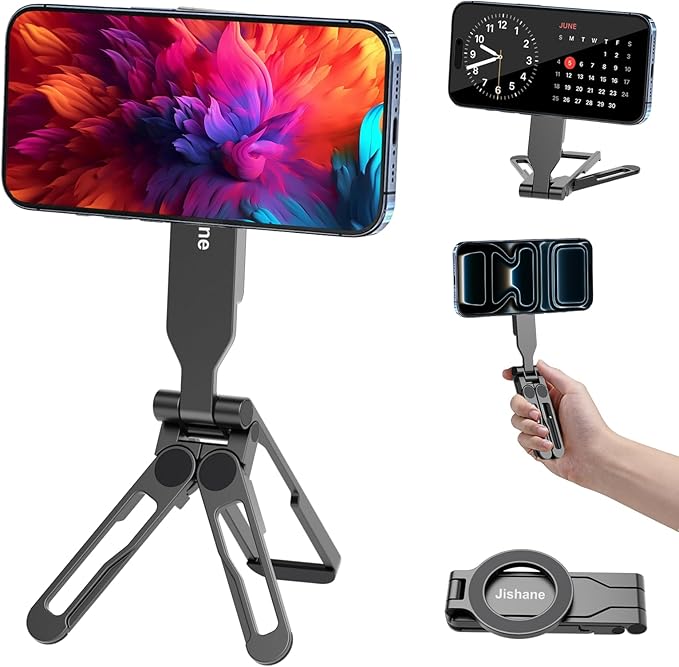 Magnetic Tripod for iPhone -Adjustable Foldable Phone Tripod Stand for Video Recording, Magnet Mount Pocket Cell Phone Stand for iPhone 17/16/15/14/13/12 Plus Max for Gym Tablet Tripod for Travel