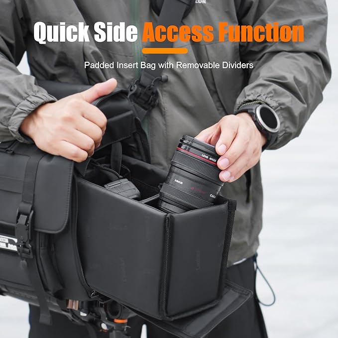 Cwatcun Camera Sling Bag, Waterproof Multifunction Photography Tactica Camera Crossbody Bag with Tripod Holder & Removable Accessory Bags for DSLR/SLR/Mirrorless Cameras - Large