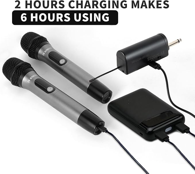 Rechargeable Wireless Microphone System - Dual UHF Metal Handheld Mics for Karaoke, Weddings, Parties, Speeches - Long Range (200ft), Cordless Dynamic Mic Kit, Plug and Play (Single Microphone Set)