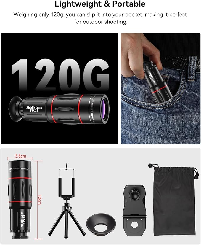 Evil eye 18X Telephoto Lens, Hight Power Telephoto Phone Lens with Tripod, Mobile Cell Lens Attachment for Android & iPhone, Samsung and Most Smartphone