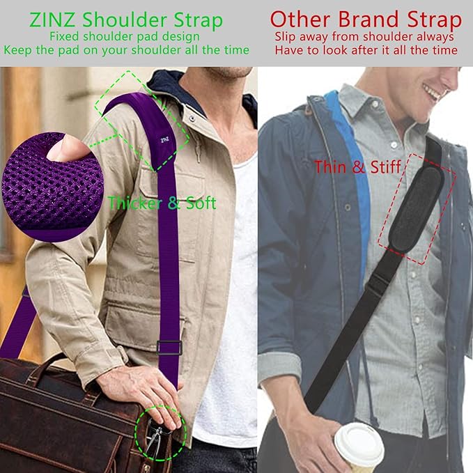 ZINZ 79 inch Shoulder Strap, Extra-thick Fixed Cushion Pad and Dual Clasps Universal Replacement Strap with Metal Swivel Hooks for Laptop Bags, Luggage Bags, Camera, Crossbody (200cm,Purple)