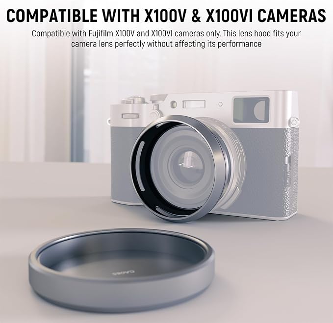 NEEWER Round Lens Hood for X100V/X100VI, Prevents Flare & Reflection, Not Compatible with Traditional Round Filters, Silver, CA085
