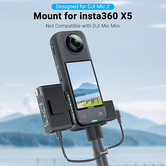 CYNOVA Insta 360 X5 Cold Shoe Mount, Invisible Mic Bracket for Insta360 X5 Accessories, Designed Specifically for DJI Mic 2（with 3.5mm Audio Cable and Fixed Velcro）