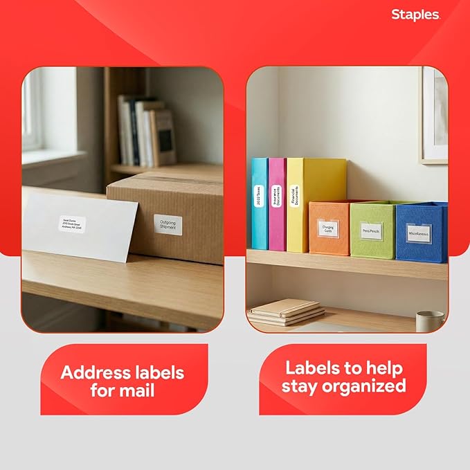 Staples 1" x 2-5/8" Address Labels, White – Printable Laser & Inkjet Mailing Labels, 750 Labels per Box
