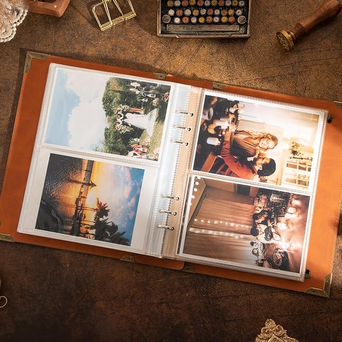 Photo Album 4x6, Leather Photos Albums, Vintage Travel Scrapbook Photo Album, Picture Album for Family Anniversary Wedding, Gift for Anniversary (Green Camera)