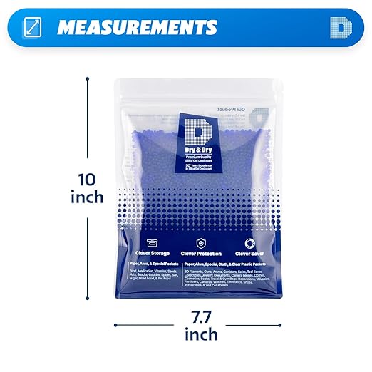 Dry & Dry [1.2 LBS] Blue Indicating Silica Gel Beads Desiccants (Industry Standard 3-5 mm) - Reusable Desiccant Beads Silica Beads(Blue to Pink)