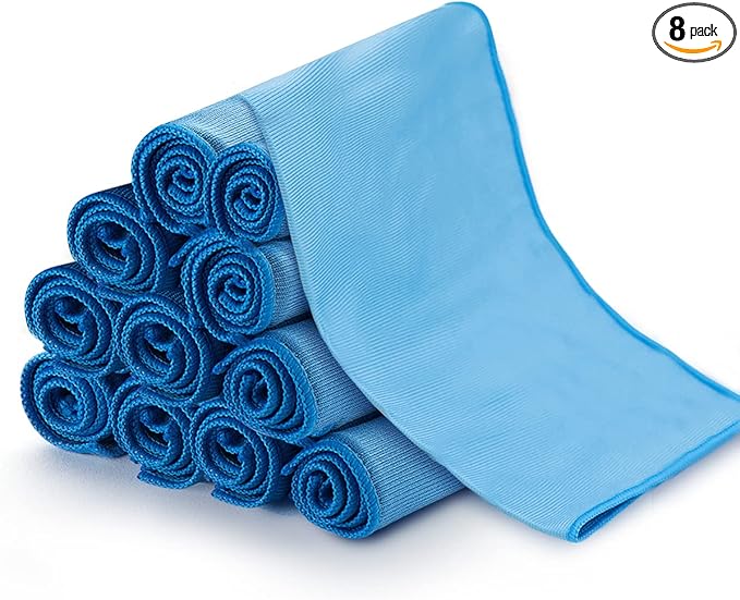 12 Pcs Microfiber Glass and Window Cleaning Cloths,12" x 12" Lint Free Streakless Buff Polishing Cloth,Quickly Clean Windows, Windshields, Mirrors, and Shower Glass Doors,Washable and Reusable