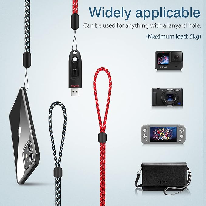Hukado Hand Wrist Strap Lanyard, 6 Pack 9.5inch Adjustable Nylon Wristlet Straps Keychain String for Cell Phone Case Holder, AirPods Pro 2 2022, Camera, Key, GoPro, USB Drive, Ski Glove (Multi-Color)