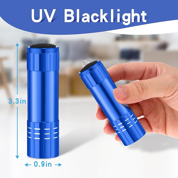 Riakrum 12 Pcs UV Blacklight Flashlights LED Handheld Mini Light Flashlight Small Portable Detector 395nm 9 LED Light for Pet, Carpet Dry Stains Detection, Spot Scorpions, Resin Curing (Blue)
