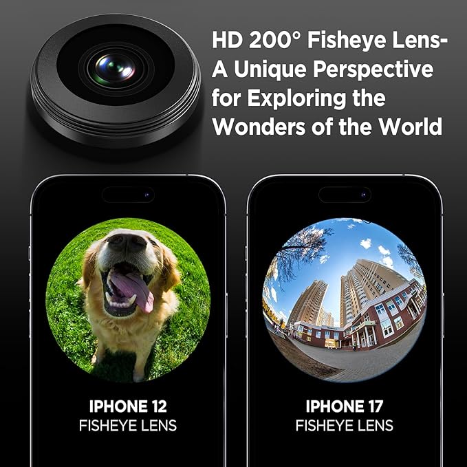 HD 200° Fisheye Lens for iPhone and Samsung Smartphones, Black