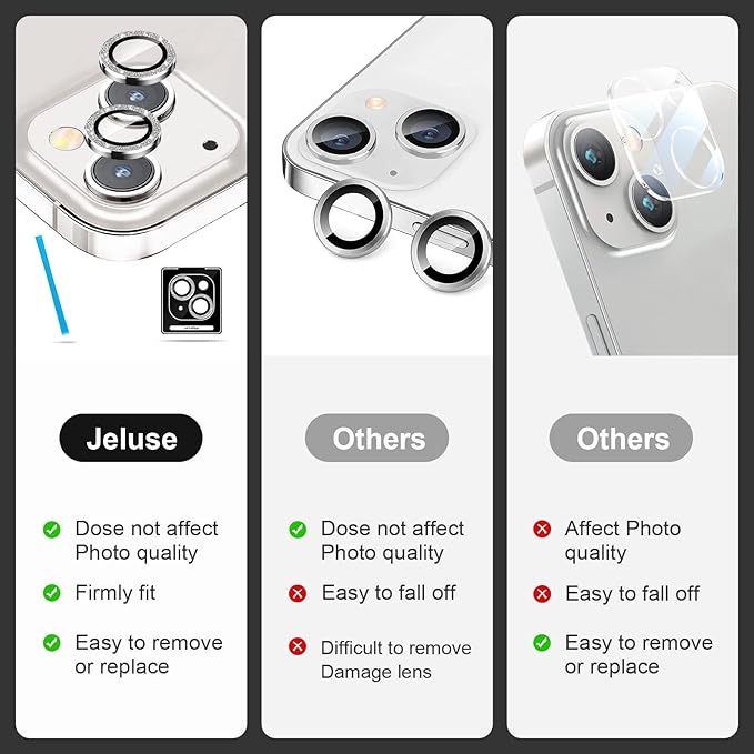 Jeluse 2X2 Pack Camera Lens Protector for iphone 14 Plus for iphone 14, 9H Tempered Glass Screen Protector Cover [Alignment Kit Eazy installation] Metal Individual Ring