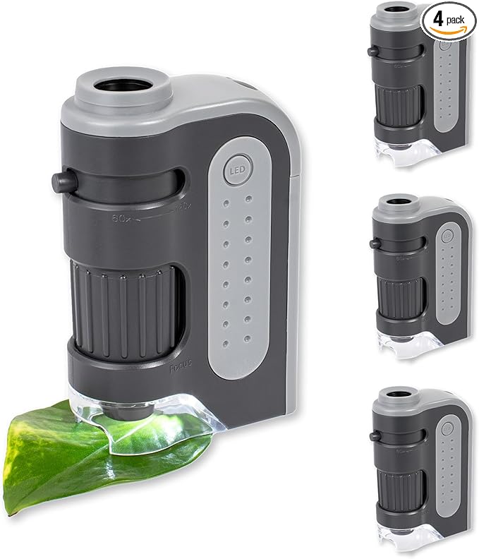 Carson MicroBrite Plus 60x-120x Power LED Lighted Pocket Microscope - Set of 4 (MM-300MU),Black/Grey