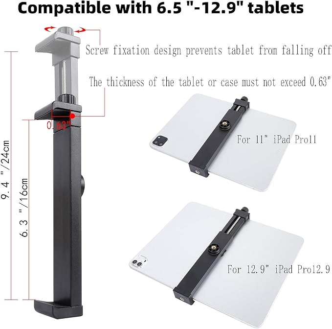 Tablet Holder with Super Clamp&10″ Long Aluminum Alloy Magic Arm for Microphone Stand, Side Mount iPad Mic Music Stand Holder Compatible with iPad Pro 12.9 Air Mini/Nexus/Samsung Galaxy Tab