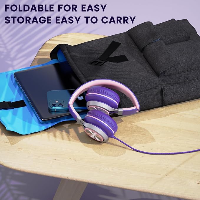 INFURTURE USB C Headphones with Mic,Volume Control,Tangle-Free Plaiting Line,Wired Headphones Type c,Lightweight Foldable for iPhone 17/16/15 Headphone Series/Tablet/School/Travel/Sports/Audiobooks