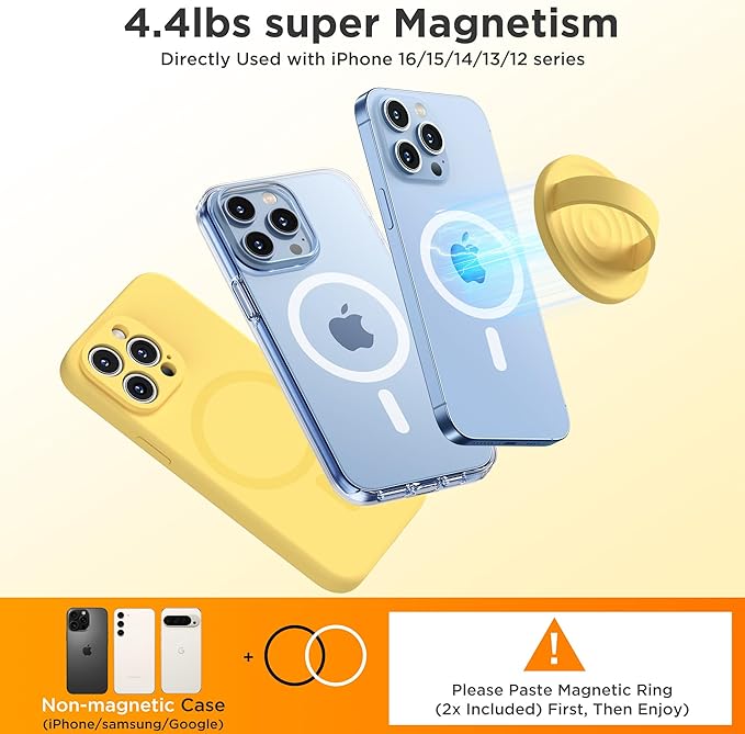 Upgraded Magnetic Phone Grip, Liquid Silicone Soft and Portable, Removable Finger Loop Ring Grip Holder for iPhone, Strong Magnetic Attraction, Compatible with MagSafe Phone Case, Yellow