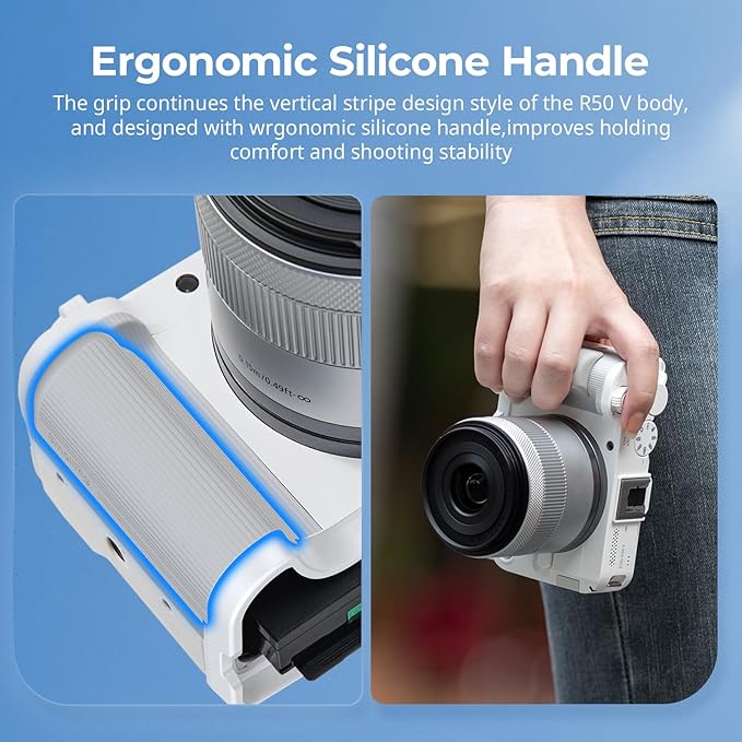 SMALLRIG R50 V Handgrip L-Shape Grip for Canon R50V with Quick Release Plate for Arca, Lightweight Ribbed Side Handle, Cold Shoe Mount, 1/4"-20 threaded holes, Support Vertical Shooting (White) - 5430