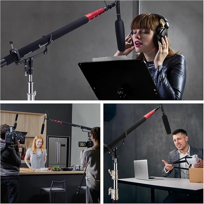 NEEWER Mic Boom Pole Support Holder with 5/8" Stud for Light Stand Boom Arm C Stand, Metal Nonslip DSLR Video Microphone Shotgun Mount Adapter, -15°/+30° Tilt, Max Load: 17.6lb/8kg, CM-NA-2