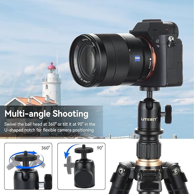 UTEBIT Mini Ball Head with 1/4" hot Shoe, 360° Rotatable Ball Heads Camera Mount Adapter (24mm Ball Head)