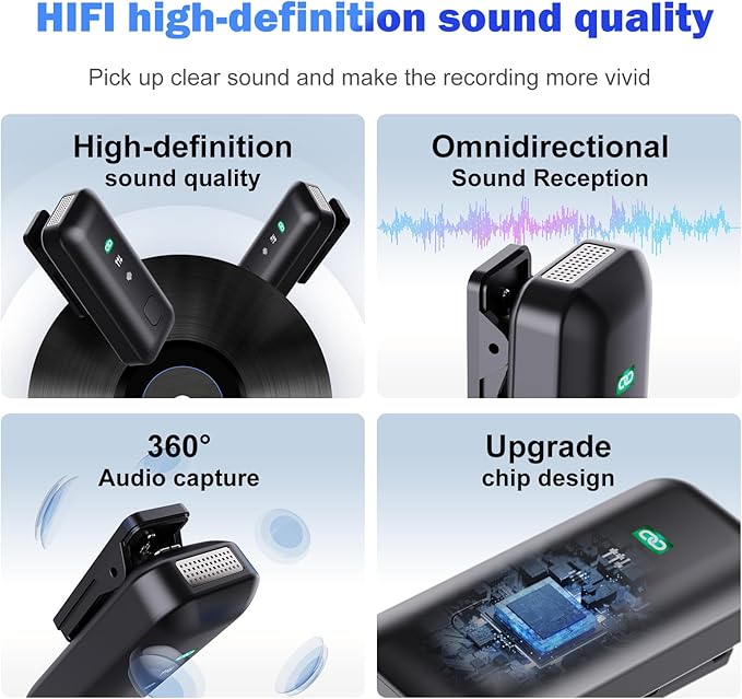 Wireless Microphone for iPhone 15 16, Android, Lavalier Mini Mic for Video Recording, Vlogging, Podcast, Clip on Lapel Microphone with Noise Reduction, 20H Charging Case, 70FT Transmission
