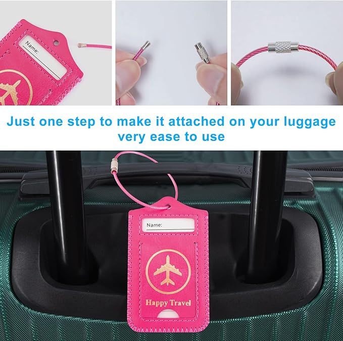 Luggage Tags, ACdream Leather Case Luggage Bag Tags Travel Tags 2 Pieces Set, Pink