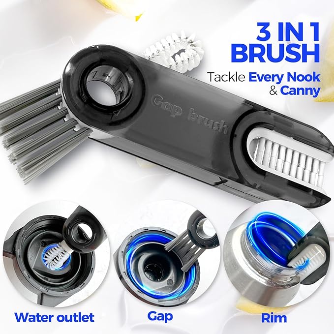 Holikme 6 Pack Bottle Brush Set, 14" Long Handle Stainless Steel Bottle Cleaner Brush, 3 Straw Brushes, 3-in-1 Bottle Cleaning Brush for Water Bottle, Antistatic Lab Brushes, Straws Black