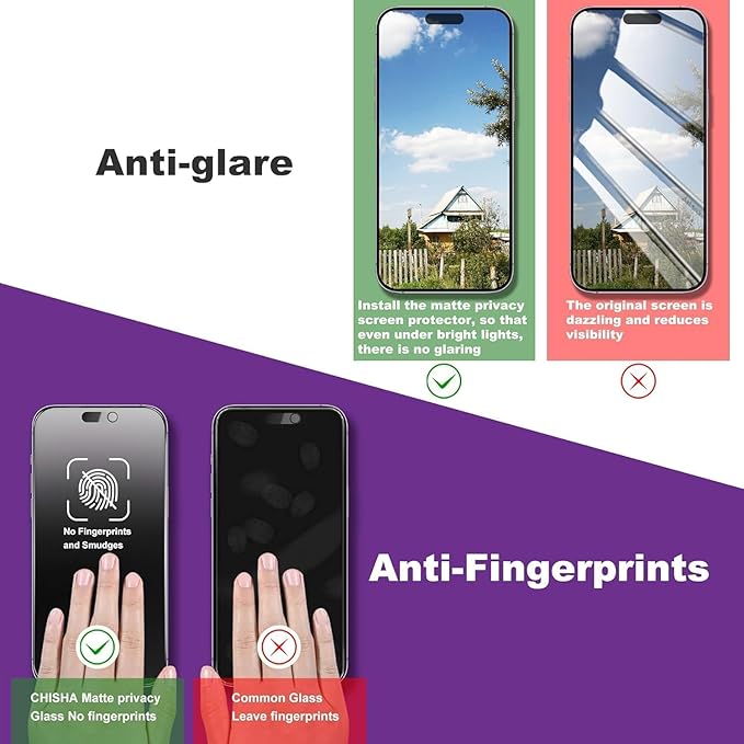 CHRYSHA Matte Privacy Screen Protector for iPhone Air 6.5-Inch, Auto Dust Removal, 9H Anti-Spy Tempered Glass Film, Full Cover, Anti-Fingerprint, Easy Installation, 2 Pack