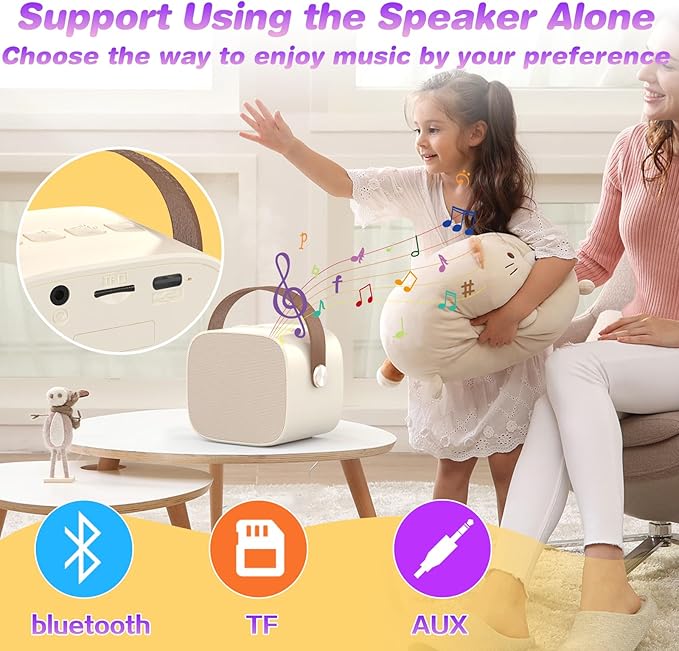 Mini Karaoke Machine Microphone,Fun Toys Christmas Birthday Gifts for Adult Kids/Toddler Boys Girls 3 4 5 6 7 8 9 10 11 12+,Portable Bluetooth Speaker with 2 Wireless Microphone