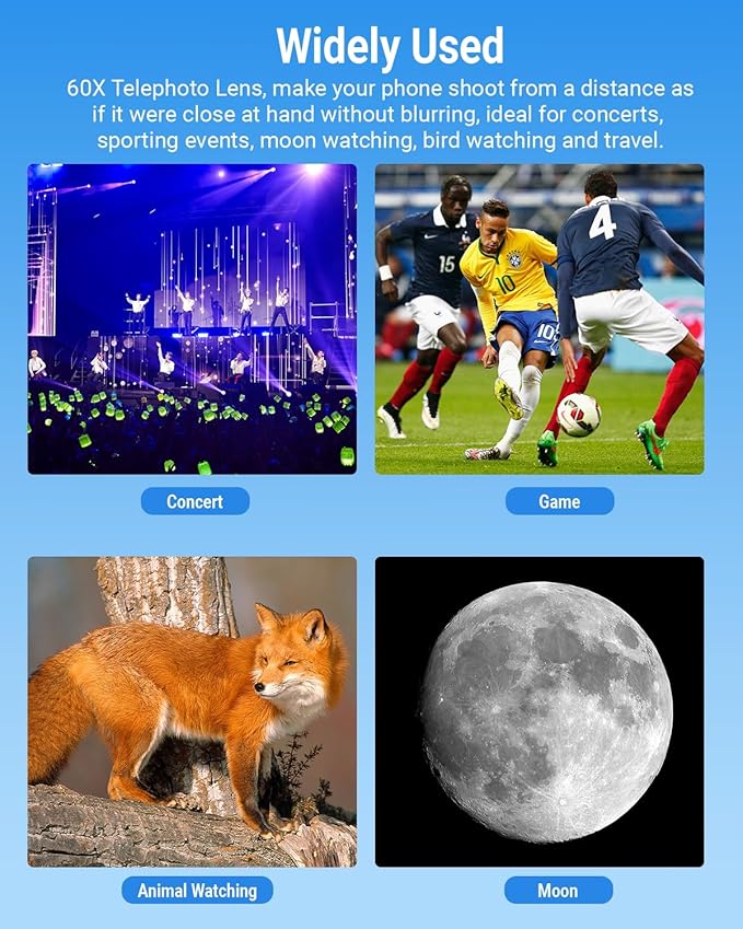 APEXEL High Power 60X HD Telephoto Lens, High Power Telephoto Mobile Cell Phone Lens with Extension Tripod and Wireless Remote for iPhone 15 Pro/14 Pro/13 Pro, Samsung and Most Smartphone