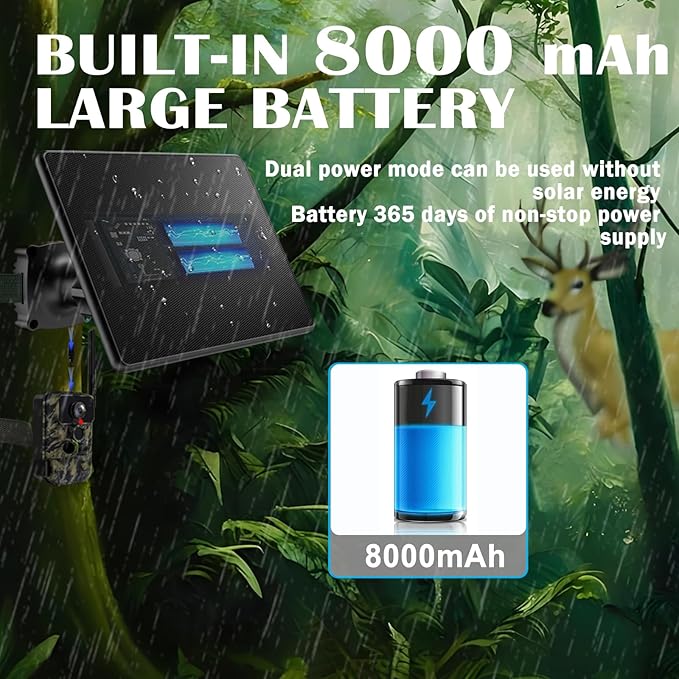 Trail Camera Solar Panel,6W Solar Battery Charger Kit 6V/2A 9V/2A 12V/2A with 8000mAh Battery for Hunting Camera,IP65 Waterproof Hunting Accessory,1.7/2.1/1.35mm DC &USB-C Connectors for Trail Cam