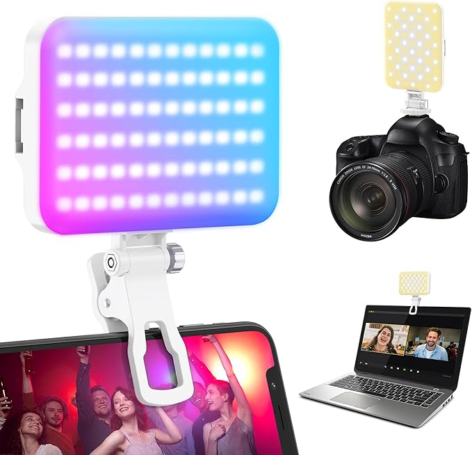 108 RGB Video Light, 2200mAh Camera Light with 3CCT/ 360° Full Color/20 Lighting Effects, 2500-6500K LED Selfie Light for iPhone-CRI 97+, Portable Phone Light for Party, Photography, Streaming (White)