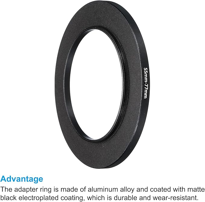 PATIKIL 55mm-77mm Metal Step Up Ring, 2 Pack Camera Lens Filter Adapter Ring Aluminum Filter Adapter Ring for Camera Lenses Hood, Black