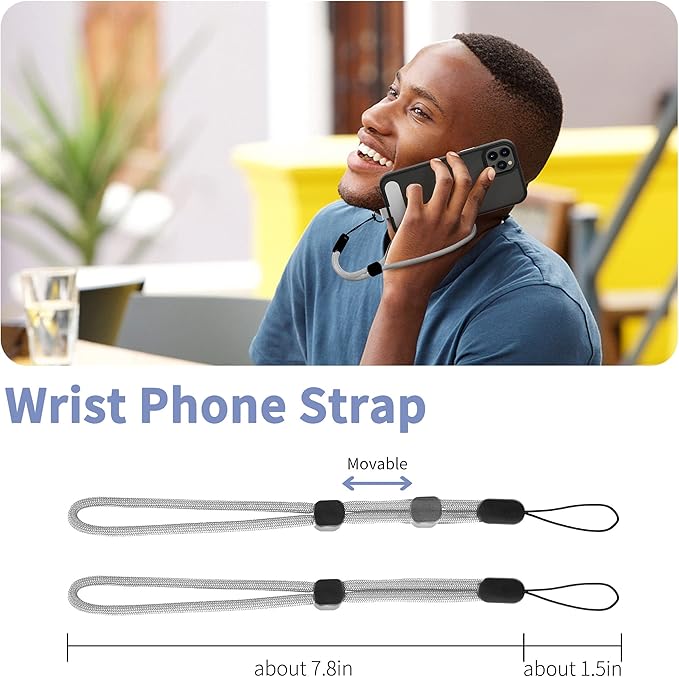 CACOE Phone Lanyard 2 Pcs-1 Pcs Adjustable Neck Strap, 1 Pcs Wrist Strap, 2 Pcs Pads, Universal Crossbody Multifuctional Cell Phone Lanyards Compatible with Most Smartphones(Gray)