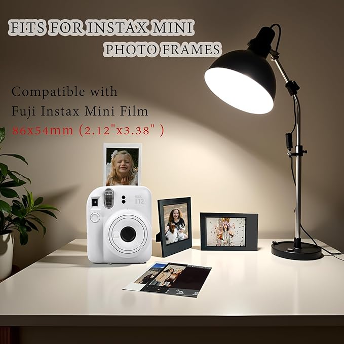JOYZO 2x3 Picture Frames for Instax Mini Film, 6 Pack Mini Frames with Clear Covers and 3D Gems Stickers for Fuji Instant Camera 12 11 9 8 40 41 90 99 SE EVO Photo Display - Black
