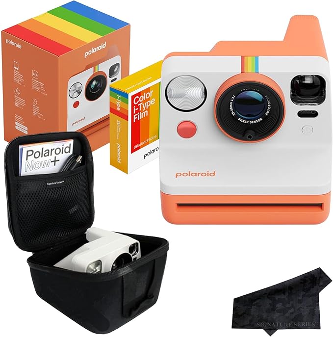 Polaroid Now 3rd Generation i-Type Instant Film Camera with 16 Color Film Photos, Coral, with Signature Series Case Bundle