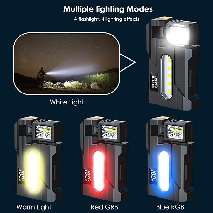 G5 EDC Flashlight – 2Pcs 400 Lumens Super Bright Rechargeable Mini Light with 270°Rotatable Magnet, 3 Modes Dual Light, 1200mAh Portable Flat Pocket Flashlights for Outdoor Camping Daily Carry (2Pcs)