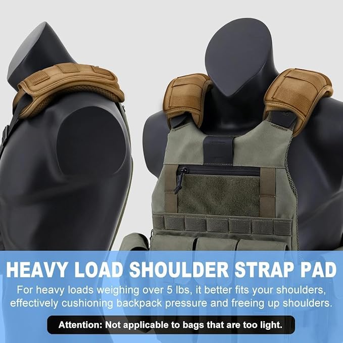 ZINZ 2-Pack Tactical Shoulder Pad, Ultra-Thick Comfort Cushion for Vest Straps, Backpacks, Breathable & Shock-Absorbing,Khaki