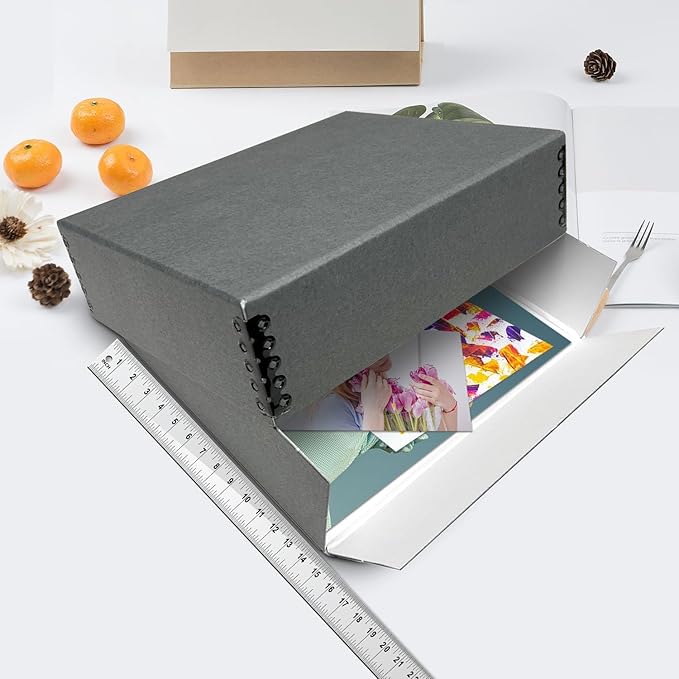 Lineco Museum Archival Storage Box, 14.75x18.75x3 in. Drop Front Design. Acid-Free with Metal Edge. Organize Photos, Pictures, Prints, Documents, Crafts, DIY. Gray, 1 Pack