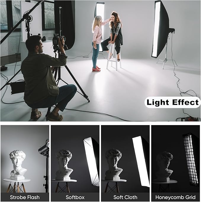 Godox Strip Softbox,2pcs FW35x160cm 14"x63" Bowens Mount Softbox with Honeycomb Grid,Bowens Mount Speedring for Studio Strobe Flash Lighting Speedlight,Portrait Product Photography