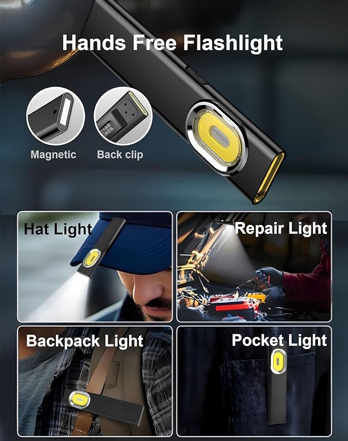 Small Pocket Flashlight, 2 Pack Ultra-Slim 8mm EDC Flashlight Rechargeable, 600 Lumens, 8 Modes Mini LED Flashlight for Car, Home, Camping, Hiking, Night Work, Walking, Emergency