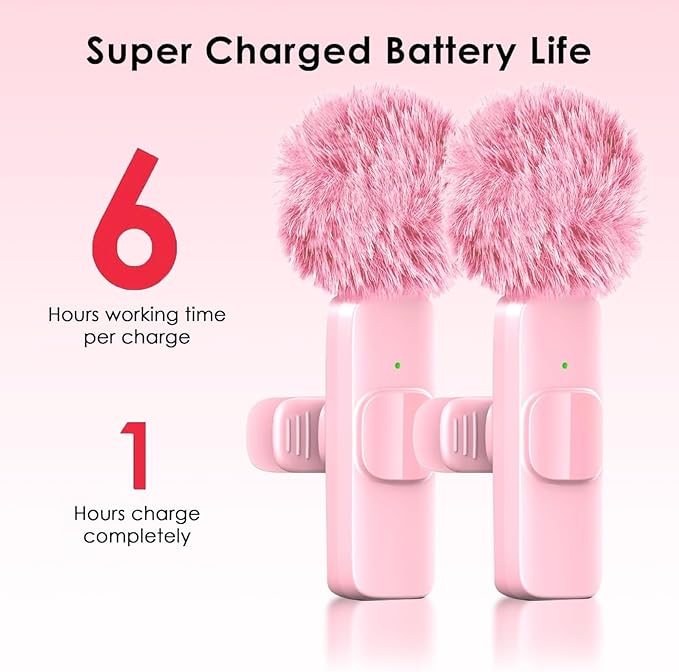 Pink Mini Wireless Microphone, Professional Lavalier Lapel Mic with USB-C & Lightning for iPhone, iPad, Android, iPhone Mic for Crystal Clear Recording, Video Making, Vlogging, Content Creators