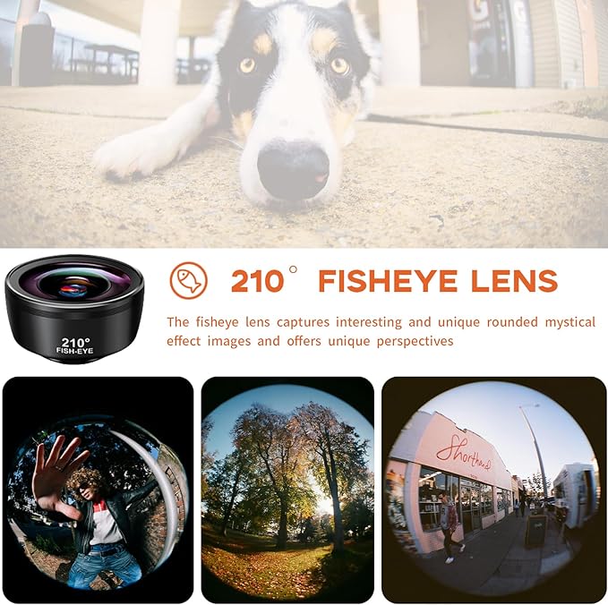 5-in-1 Smartphone Lens Kit-120° Wide-Angle,210° Fisheye,25X Macro,Starburst Filter,Hexagonal Kaleidoscope-Compatible with iPhone/Android/Cellphone and Tablet