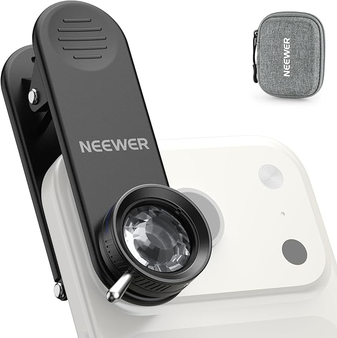 NEEWER 24mm Kaleidoscope Filter with Phone Clip, K9 Crystal Glass Prism Effect Filter for 17mm Threaded Lens Backplate, Phone Cage, Case Compatible with iPhone Android Samsung, FL-102