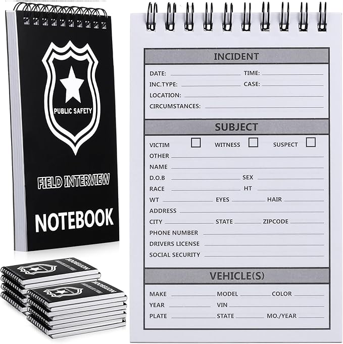 Teling 16 Packs Public Safety Police Field Interview Notebook Report Notepad for Law Enforcement Officer Gifts Ticket Book Notebook Cop Interview Equipment Accessories, 70 Sheets/ 140 Pages