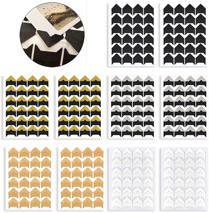 Photo Corners Self Adhesive Stickers for DIY Scrapbook, Photo Album, Trip Journal, Memory Book or Dairy (240 Pieces Multicolored)
