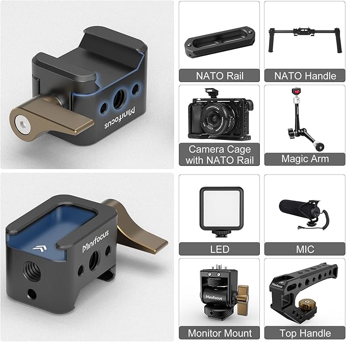 NATO Clamp to Cold Shoe Adapter, Aluminum Alloy Quick Release Rail Lock With 1/4" Threaded ARRI Locating Hole for DJI RS 3 Flash Light Microphone Camera Cage Magic Arm