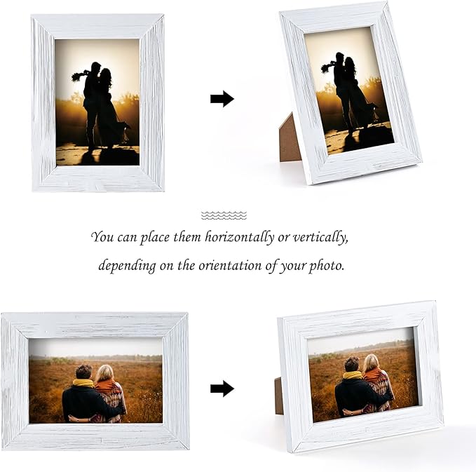Wood Picture Frame 4 x 6 Retro White Photo Frames with Real Glass Solid Wooden Photo Frame Standing for Tabletop Hanging Wall Vintage Farmhouse Home Desk Office Decor Handmade Family Picture Frame Gift